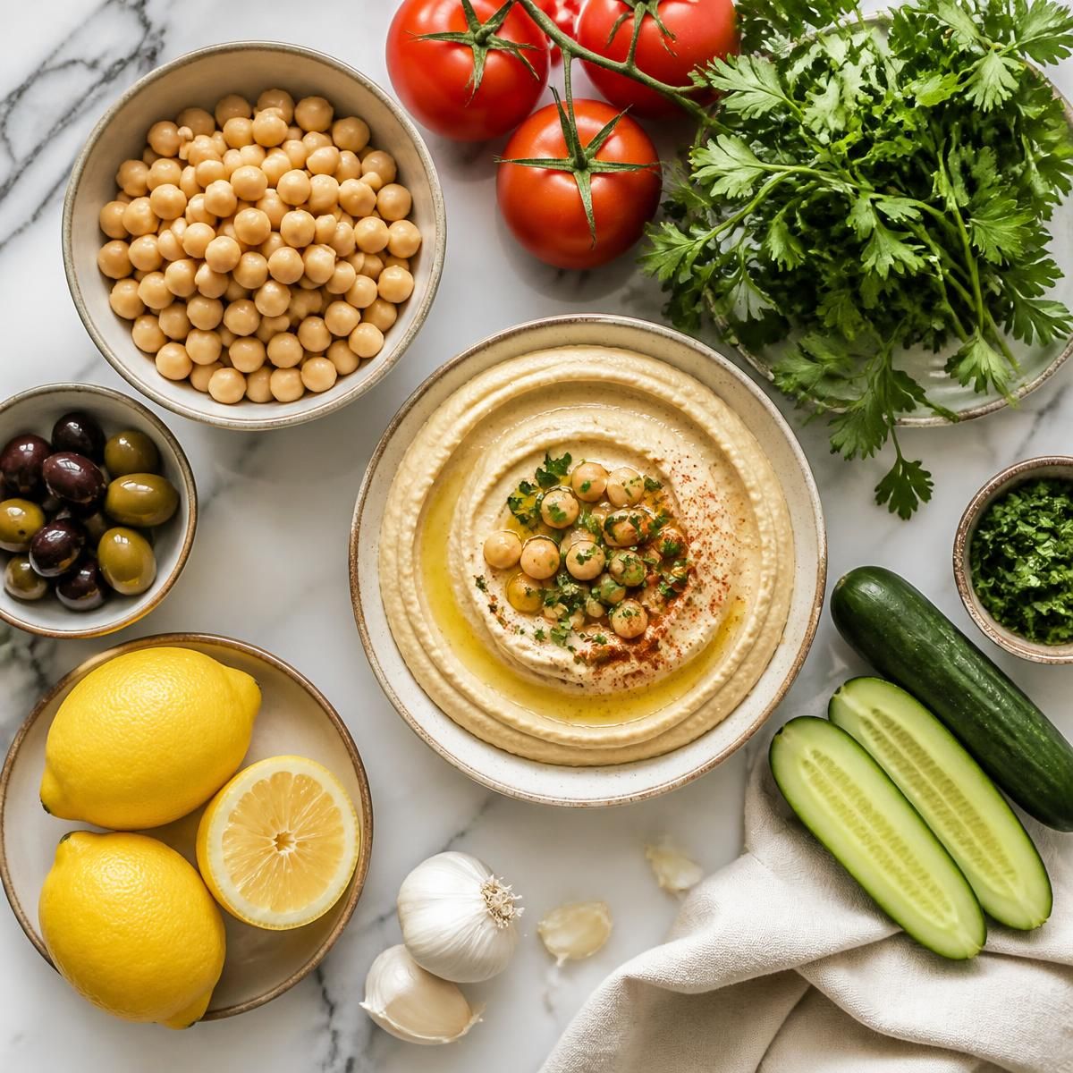Fresh Mediterranean ingredients and spices used at Fanoos Grills in San Francisco